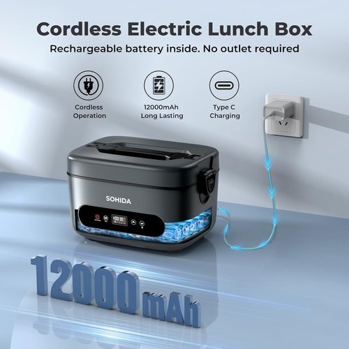 100W Cordless Electric Lunch Box - Rechargeable Heated Food Warmer | 1.2L Portable Design for Work & Outdoor Use