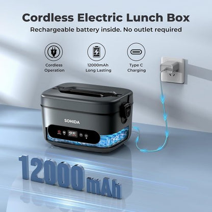 100W Cordless Electric Lunch Box - Rechargeable Heated Food Warmer | 1.2L Portable Design for Work & Outdoor Use