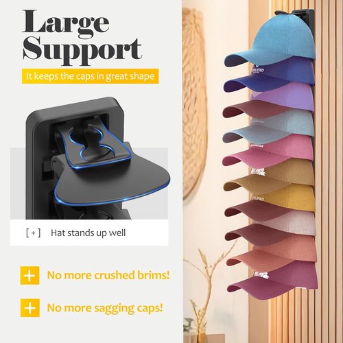 Hat Organizer | Skiennix Baseball Cap Rack - Adhesive Wall Mount, Stylish Black Design