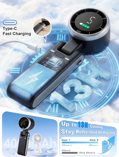 Turbo Fan by Portable Handheld | 5-Speed Battery Operated Cooling Fan | 13-Hour Rechargeable - Black