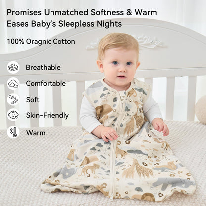 Unnivoll Baby Sleep Sack 6-12 Months 1.0 Tog Baby Wearable Blanket 100% Cotton Sleeping Sack with 2-Way Zipper for Infant Newborn Apricot & Gray Elephant