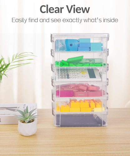 Sooez Extra Large Pencil Box Set - Clear Plastic Organizer with Lid | Stackable Storage for Art Supplies, Grey