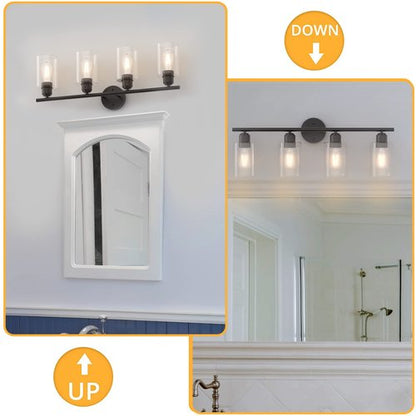 Espird 4 Light Bathroom Vanity Light Fixtures Black,Rustic Farmhouse Vanity Lighting Over Mirror Modern Industrial Lamp with Cylinder Glass Shade UL Certified