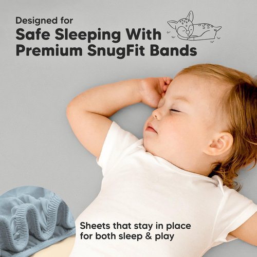 Pack and Play Sheets Fitted - 2-Pack Mini Crib Sheets for Pack N Play Mattress 38x26, Soft & Cozy, Neutral Toddler Playard Bedding, Snug Fitted Mini Baby Crib Mattress Cover Boy, Girl (Steel)