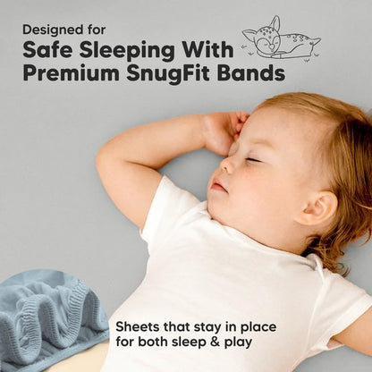 Pack and Play Sheets Fitted - 2-Pack Mini Crib Sheets for Pack N Play Mattress 38x26, Soft & Cozy, Neutral Toddler Playard Bedding, Snug Fitted Mini Baby Crib Mattress Cover Boy, Girl (Steel)