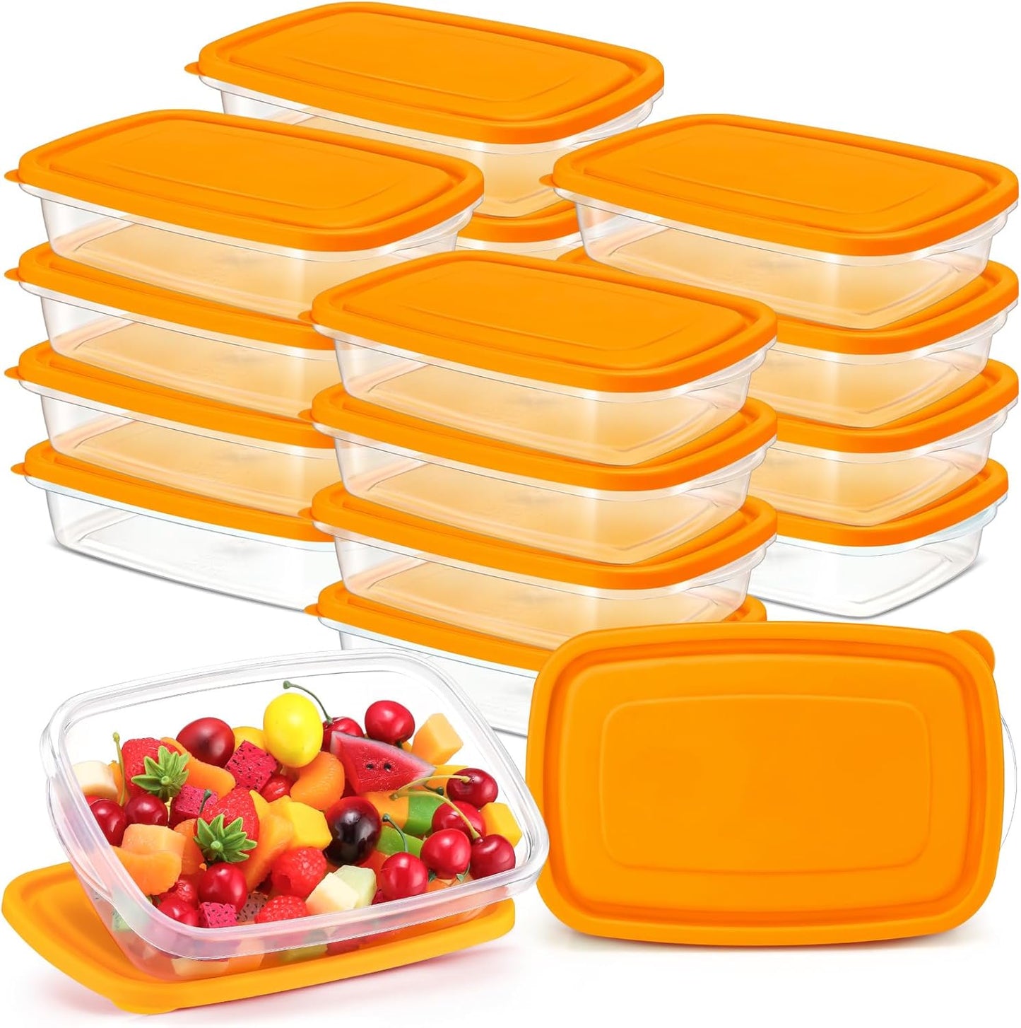 Qinyoung 18-Piece Plastic Food Storage Container Set - 33 Oz | Stackable, Microwave & Dishwasher Safe (Orange)
