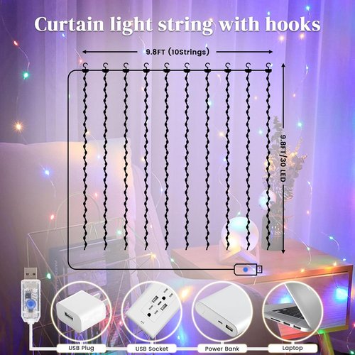 DomeStar 300 LED Fairy Curtain Lights - 9.8ft Waterproof String Lights with Remote & 8 Modes | Multicolor