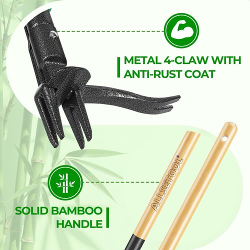 Garden Weeder Tool - Heavy Duty 43.7in Stand-Up Dandelion Remover with 2 Weed Eject Feature & Bamboo Handle