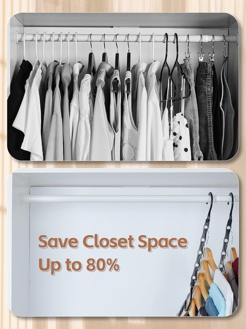HOUSE DAY Black Magic Space Saving Hangers - Sturdy 10 Pack with 5 Holes for Heavy Clothes | Closet Organizer Essentials