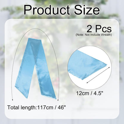 Uxcell Wreath Sash - 2 Pcs 46" x 4.5" Sky Blue Satin Blank Sashes for Embroidery & Decoration