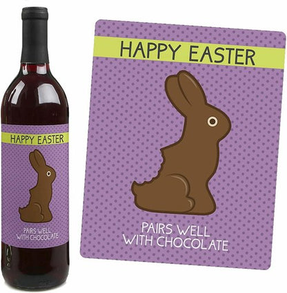Big Dot of Happiness Hippity Hoppity - Easter Bunny Party Decorations for Women and Men - Wine Bottle Label Stickers - Set of 4