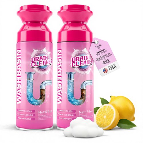 Foaming Drain Cleaner, Powerful Sink Drain Cleaner Foam That Clears Hair & Eliminates Odors, Fast Clog Removal, Safe Sink Cleaner and Deodorizer for Kitchen Sinks Bathroom Drains Tubs Showers (2Pcs)
