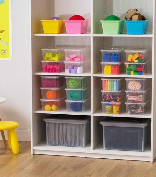 IRIS USA 12-Pack Storage Bins - Stackable 6 Quart Crystal Clear Containers for Shoes & Classroom Organization - BPA-Free