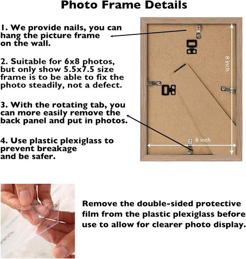 JCJMY Rustic Brown 6x8 Picture Frame - Versatile Wall Hanging or Tabletop Display with Shatter-Resistant Plexiglass