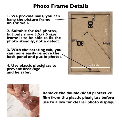 JCJMY 6x8 Picture Frame Rustic Brown for Wall Hanging or Tabletop, Wall Mounting Horizontally or Vertically, 6 x 8 Wall Gallery Poster Photo Frame with Shatter Resistant Plexiglass, Rustic Brown