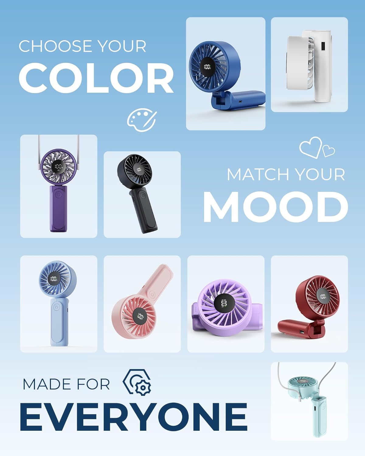 Peiyuu Portable Handheld Fan - 4000mAh USB Rechargeable Mini Desk Fan | 180° Foldable, 6 Wind Speeds, Ultra Quiet
