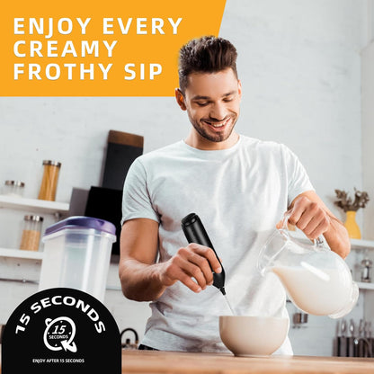 Skiennix Rechargeable Electric Milk Frother - Powerful Handheld Whisk with USB-C Charging Stand | Ideal for Lattes, Hot Chocolate, Matcha