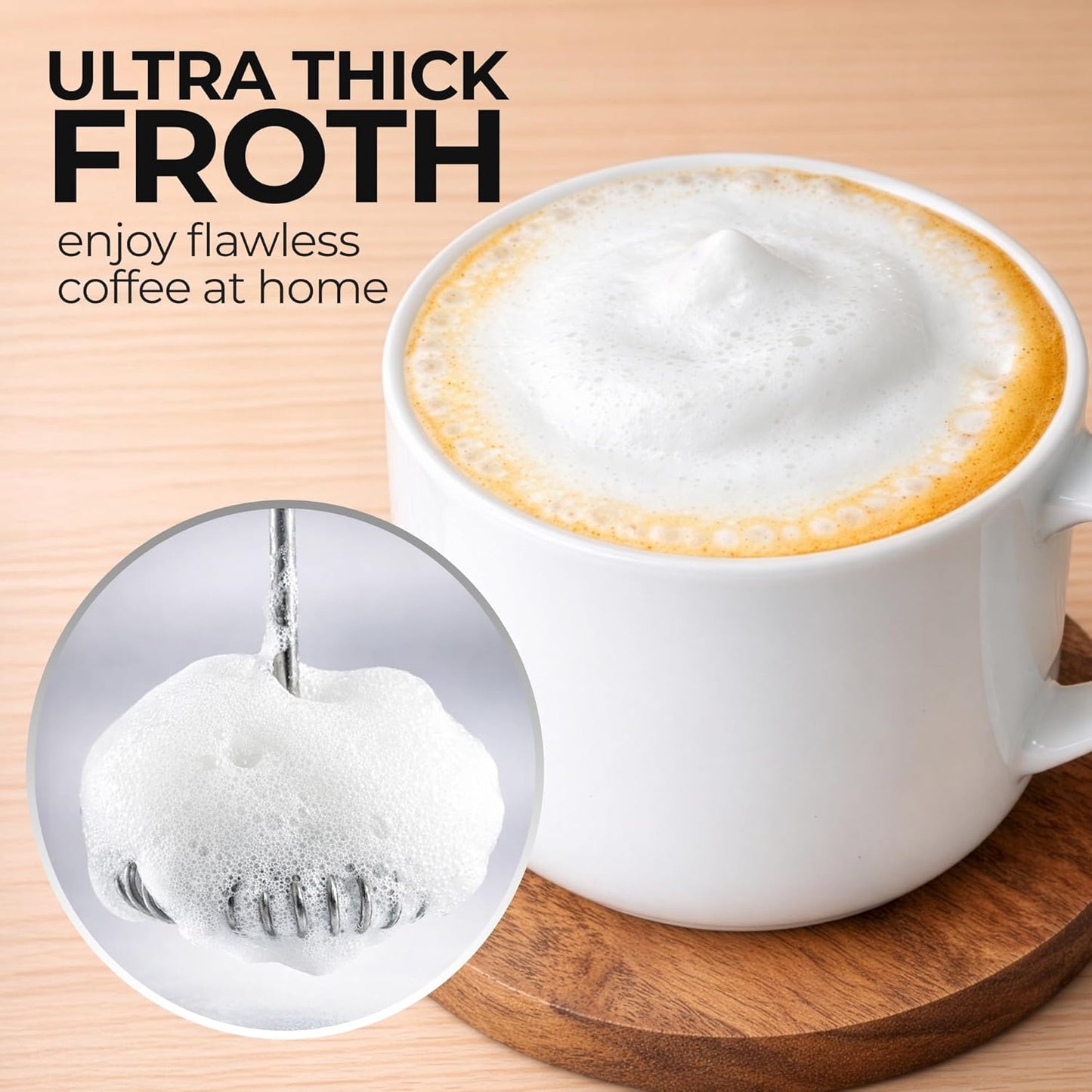 Zulay Kitchen Rechargeable Milk Frother - Handheld Electric Drink Mixer with 3 Whisk Attachments | USB-C Charging, Lasts 6 Months