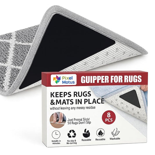 Rug Tape Grippers for Hardwood Floors, 8 Pcs Non Slip Double Sided Rug Pads – Reusable Washable Carpet Grippers, No Residue Removable Corner Holders for Area Rugs, Tile, Laminate, Vinyl, Marble