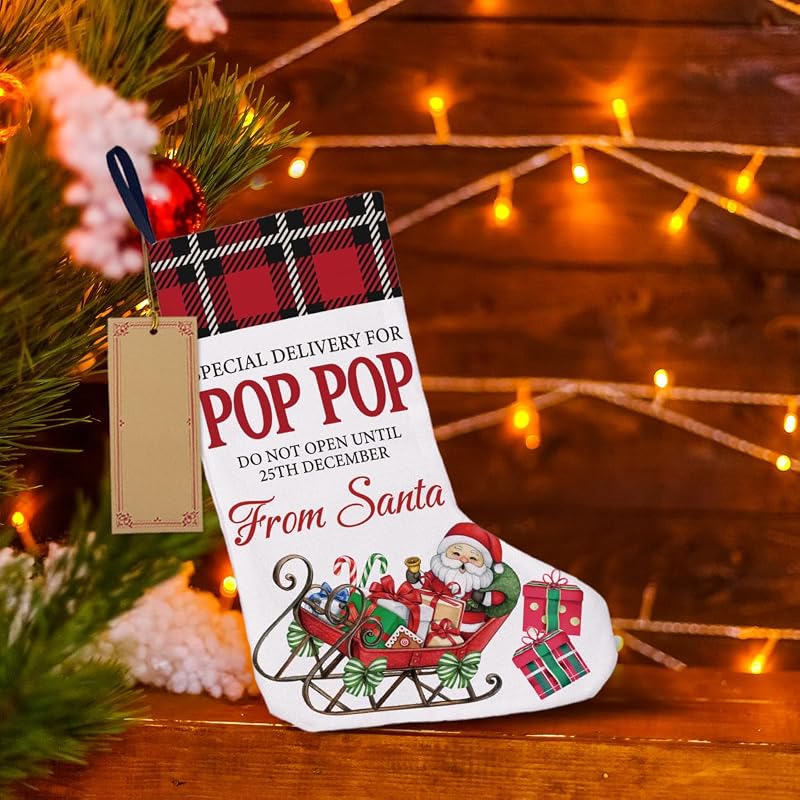 Pop Pop Christmas Stocking A17 - Burlap Rustic Gift Stocking 16x12 inches