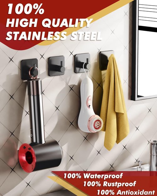 Auxmir Heavy-Duty Adhesive Hooks - 22lb Max Capacity, Waterproof Stainless Steel | 5 Pack for Bathroom & Kitchen