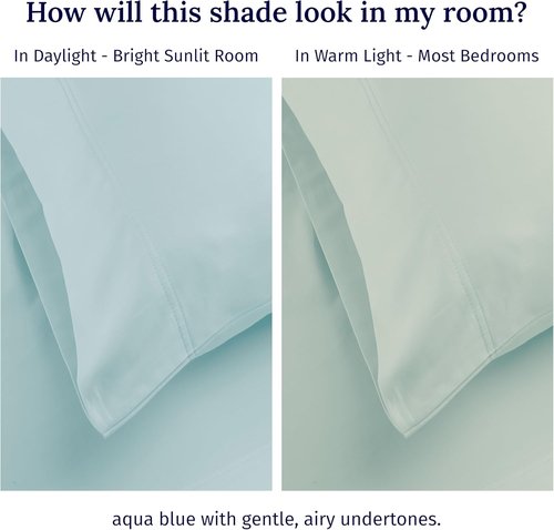 California Design Den Luxuriously Soft 600 Thread Count Cotton Pillowcase Set - Seafoam, Fits Standard & Queen Pillows
