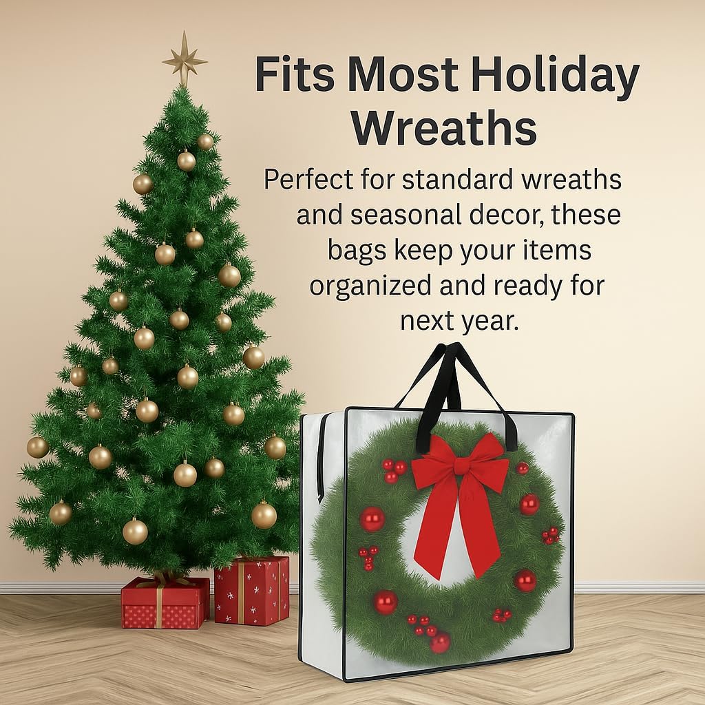 Clear Wreath Storage Bag by [Brand Name] - 26 Inch Square Organizer with Zipper & Handles | Ideal for Holiday Decor & College Moving