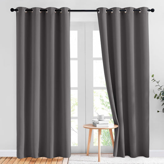 NICETOWN Gray Blackout Curtains - 84-Inch Thermal Drapes for Room Darkening | 2 Panels (W52 x L84)