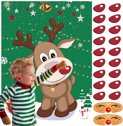 FINGOOO Christmas Reindeer Game - Fun Pin The Nose Activity for Kids | Large Poster for Holiday Parties
