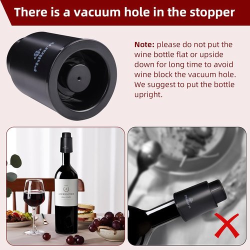 2 PACK Wine Bottle Stoppers, Philorn Vacuum Wine Stoppers - Saver Toppers for Wine Bottles, Reusable Wine Cork Cover Keep Wine Fresh after Opening, Real Vacuum Pump Wine Keeper Cap Preserver - Gifts