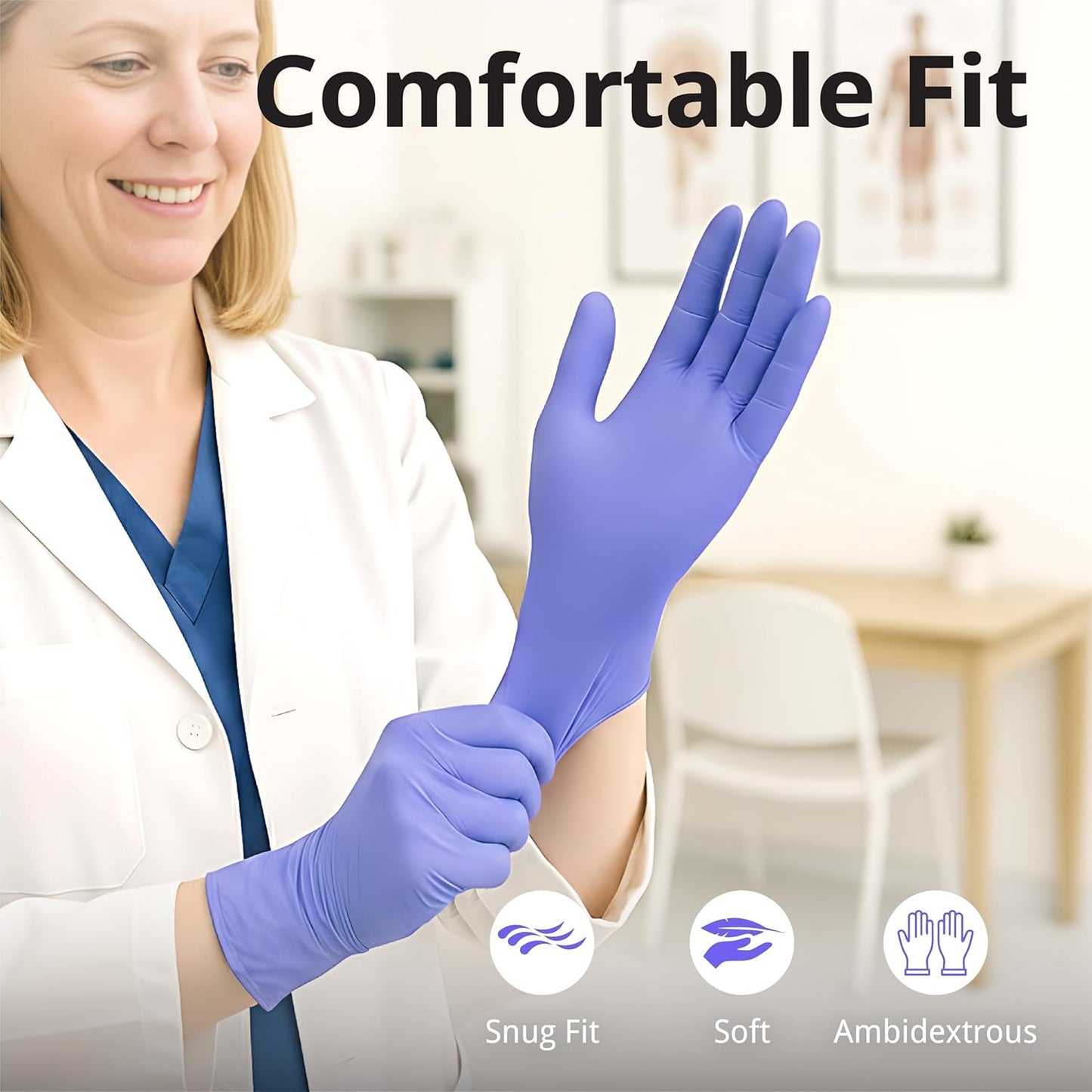 SwiftGrip Disposable Nitrile Exam Gloves - 3mil, Medium, Box of 100 | Violet, Latex-Free, Powder-Free, Food-Safe