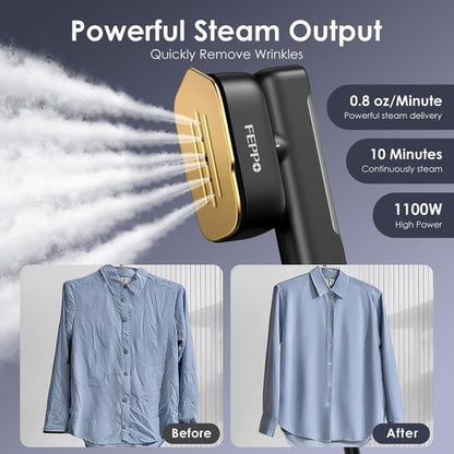 FEPPO Travel Steamer - 2 in 1 Portable Clothes Iron | Fast Heating, 1100W Power, Dual Voltage