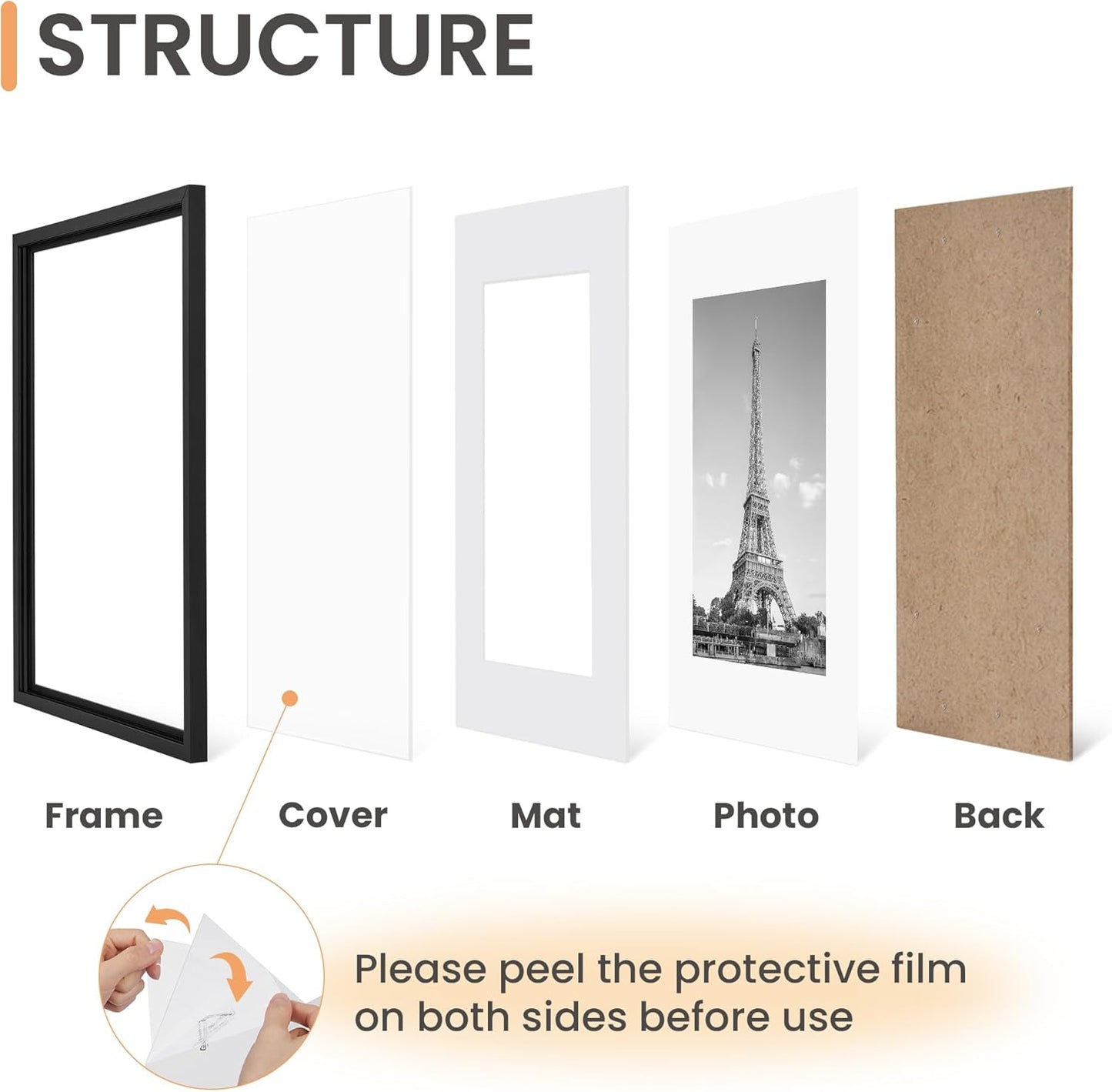 Upsimples 8x12 Picture Frame Set of 5 - Versatile Black Frames for 6x8 or 8x12 Photos | Wall Gallery Decor