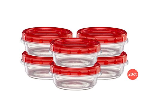 Elegant Disposables (8 Ounce 20 Pack) Twist cap Containers Clear Bottom With Red Top Screw on Lids Twist Top Food Storage Freezer Containers