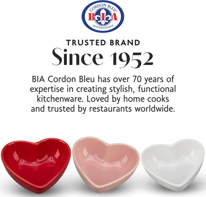 BIA Heart Dish Set - 3-Piece 6 oz Heart Shaped Stoneware Serveware for Snacks, Desserts & Dips