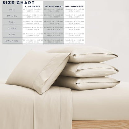 Casual Living Cali King Sheets Set 6 Piece Cooling Bed Sheets with 4 Envelope Pillowcases Soft Microfiber Deep Pocket Hypoallergenic Washable Bedding Set for Master Bedroom, California King, Beige