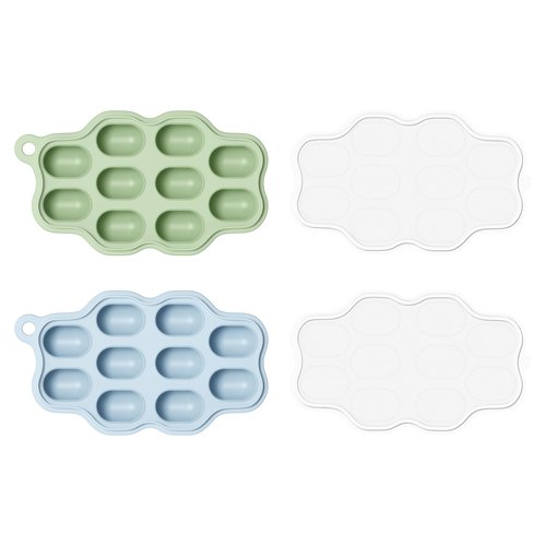 Heomoone Baby Food Freezer Tray with Lid 2 Pack, Silicone Baby Food Storage Containers, Breastmilk Popsicle Mold, Small Ice Cube Tray for Homemade Baby Food（Blue/Green）