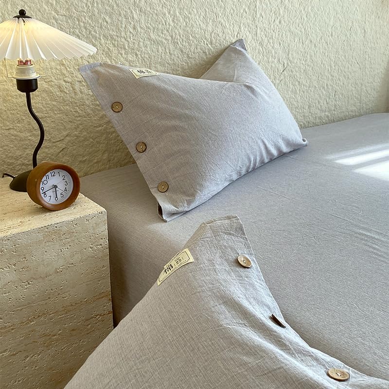Gray Quilted Pillow Sham Set of 2 with Button Closure - Breathable Microfiber Cover
