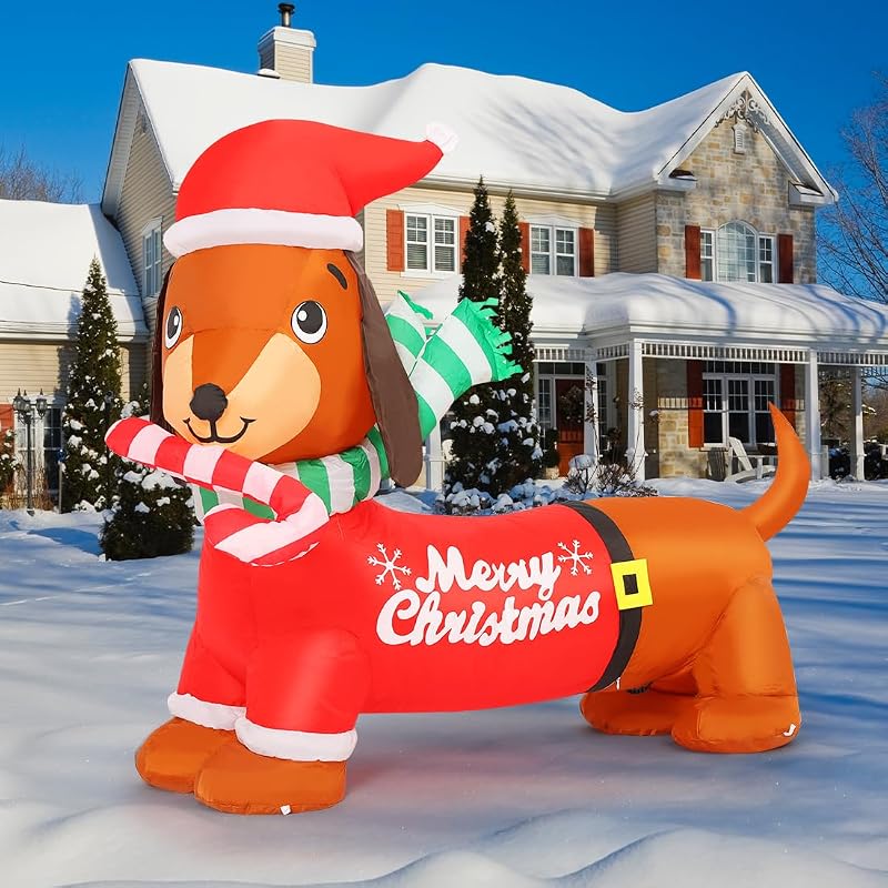 GOOSH 5 ft Christmas Dachshund Inflatable with Built-In LEDs for Outdoor Decor