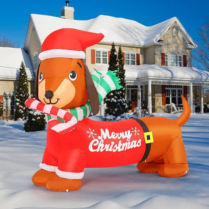 GOOSH 5 ft Christmas Dachshund Inflatable with Built-In LEDs for Outdoor Decor