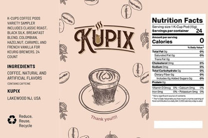 K-cups Coffee Pods Variety Sampler Includes Classic Roast, Black Silk, Breakfast Blend, Colombian, Hazelnut, Caramel and French Vanilla for Keurig Brewers. 24 Count