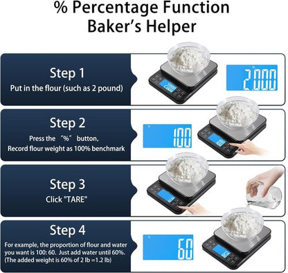 BOMATA Large Kitchen Scale - High Precision 0.1g/0.001oz | USB Rechargeable, Stainless Steel, 5kg/11lb Capacity