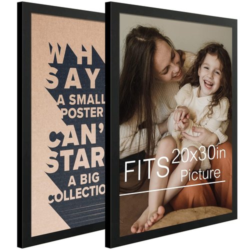 Frametory, 20x30 Poster Frame Black Distressed Grain Style Frames for 30x20 Picture or Photo - Wide Moulding Design with Acrylic Glass - Wall Display Hanging (2 Pack)