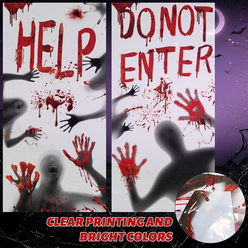 2 Pack 30x61 in Halloween Window Clings - Bloody Spine Chilling Door & Window Decor