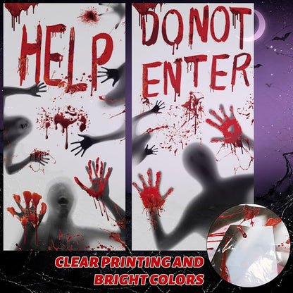2 Pack 30x61 in Halloween Window Clings - Bloody Spine Chilling Door & Window Decor