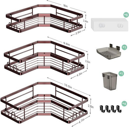 **AKTECKE Corner Shower Caddy Organizer - Adhesive No-Drill Rack for Bathtub - 3-Pack Rustproof Shelves**