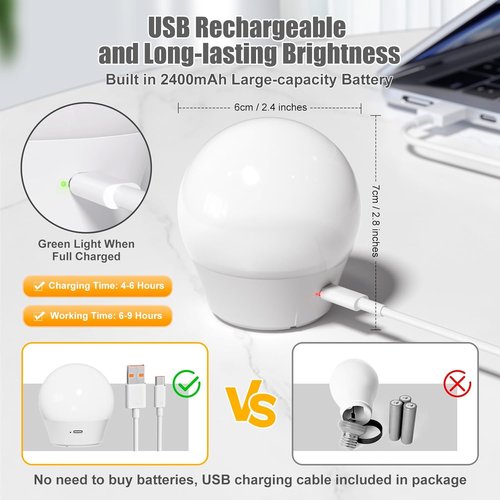 Brightown E26 Rechargeable Light Bulb - Remote Timer & 3 Color Temperatures | Battery Backup for Sconces & Lamps, 700LM