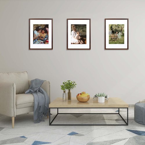 kennethan 12x16 Picture Frame Rustic Brown 3 Pcs in 1 set 12x16 Frame can Display 8.5x11 inch Picture with Mat or 12x16 inch Picture Without Mat on the Wall