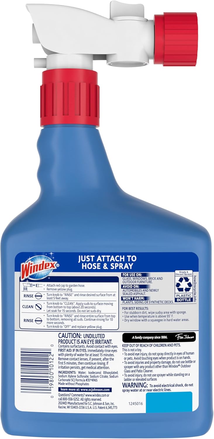 Windex Outdoor Window Cleaner - Ammonia-Free Concentrated Formula for Deep Clean | 32 Fl Oz (Pack of 2)