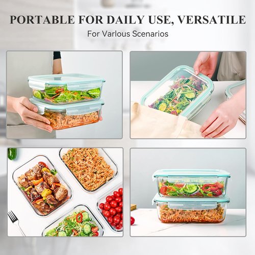 GEHE 4 Pack Large Glass Food Storage Containers - 52 oz Airtight Meal Prep & Baking | BPA Free, Microwave & Oven Safe